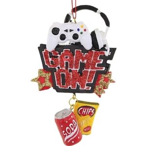 Game On White Gaming Controller Ornament With Snacks Charm